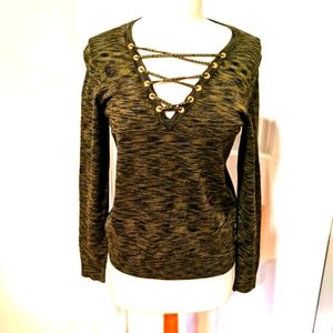 Michael Kors Top Space Dye V-Neck Lace Up Bust Green